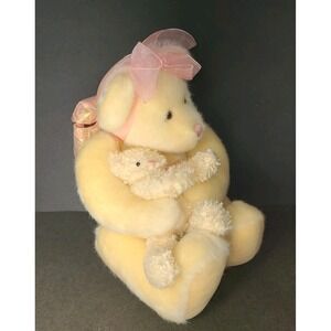 GUND Plush Mama with Baby Bear Pink Bow Brocade Backpack Cream Plush Animal